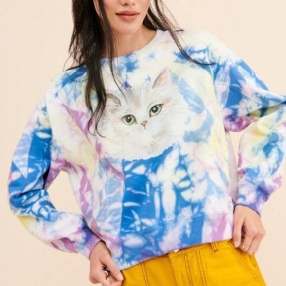 Free People Paul & Joe Brian Tie Dye Kitty Sweatshirt - Picture 2 of 6